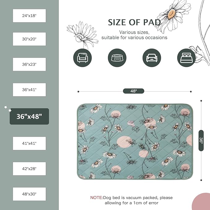 IEUUMLER Washable Pee Pads for Dogs 2 Pack EU007 (Green 36"X48"-2pcs)