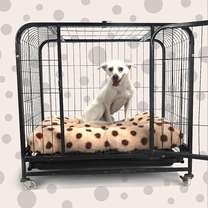 30 Inch Dog Crate Mat Warm and Comfortable 30x19 Crate Bed, Non-Slip and Washable Dog Crate Bed 30, Beige with Coffee Dots