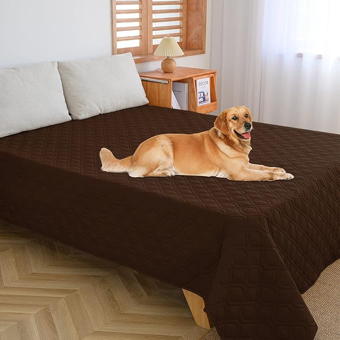 Waterproof Dog Bed Covers for Couch Protection Dog Pet Blanket Furniture Protector (52“X82”, Chocolate+Grey)