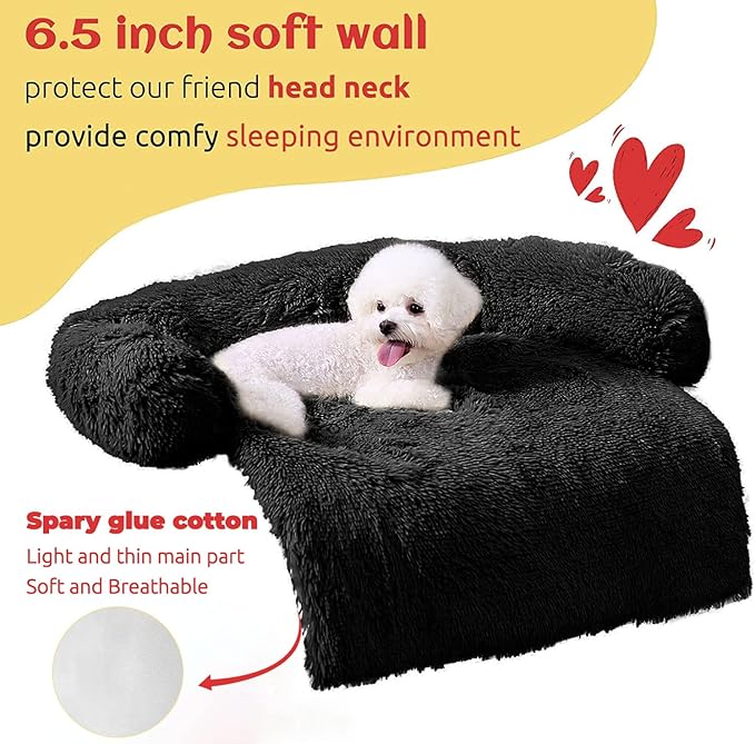 HACHIKITTY Calming Dog Sofa Bed Mat (30"x 27"x 6", Black)