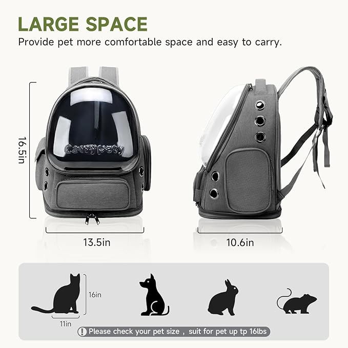 Cat Backpack Carrier, Breathable Cat Carrier Large Space Bubble Pet Backpack for Kitty Small Dog up to 12lbs, Transparent & Foldable Pet Carrier for Travel Hiking