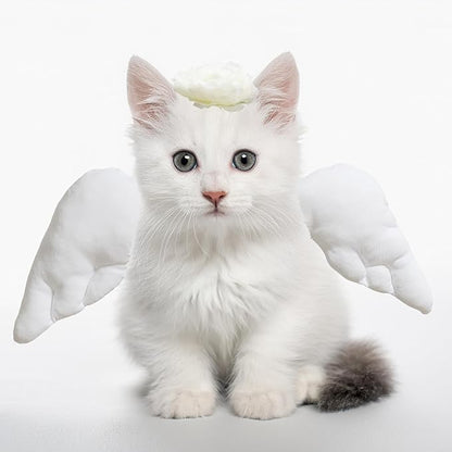 Pet Angel Wings and Headband Costume Accessory Set Halloween Party & Birthday Party Dress Up Accessories for Cat Small Dogs Puppy Kitty Kitten Boy or Girl