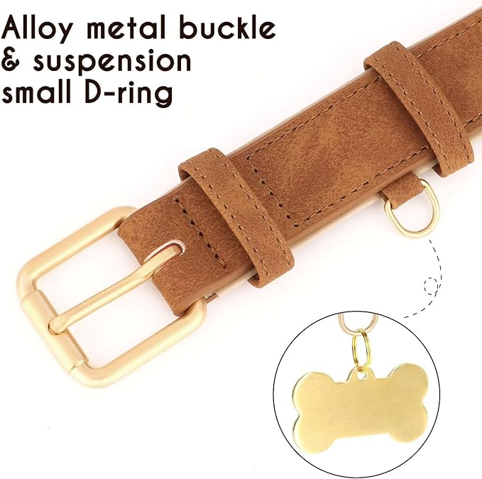 Didog Soft Padded Leather Dog Collar, Adjustable Dog Collars for Medium Dogs, Heavy Duty Medium Dog Collar Leather with Metal Buckle and D Ring,Brown,L