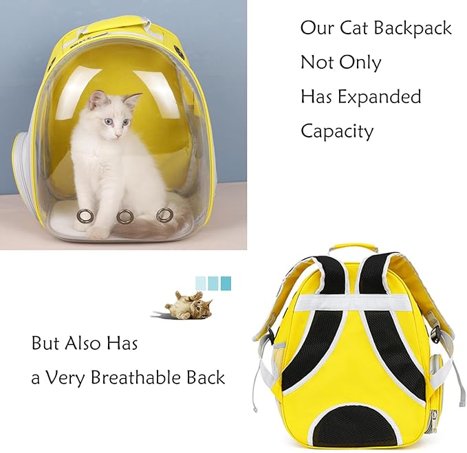 Cat Backpack Carrier Expandable Ventilate Transparent Pet Dog Backpack for Large Cats Hiking, Travel, Outdoor, Airline-Approved Space Capsule Backpack (Yellow)