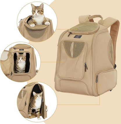 A4Pet Cat Backpack Carrier, Large Pet Carrier Backpack with Two-Sided Window & Bottom Support for Cats, Small Dogs Up to 18 Lbs for Travel, Hiking & Outdoor Use