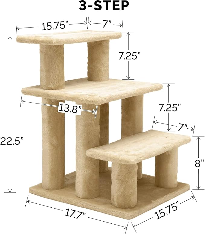 Furhaven Steady Paws Multi-Step Pet Stairs for High Beds & Sofas 3-Step