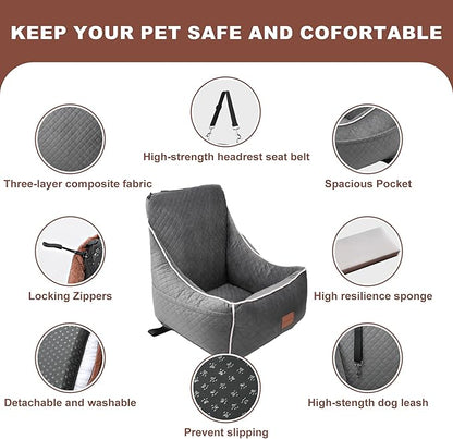 Dog Car Seat for Small/Medium Dogs 35lbs（Grey）