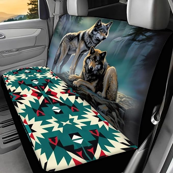 WELLFLYHOM Wolf Moon Car Seat Cover for Cars 2 Pack