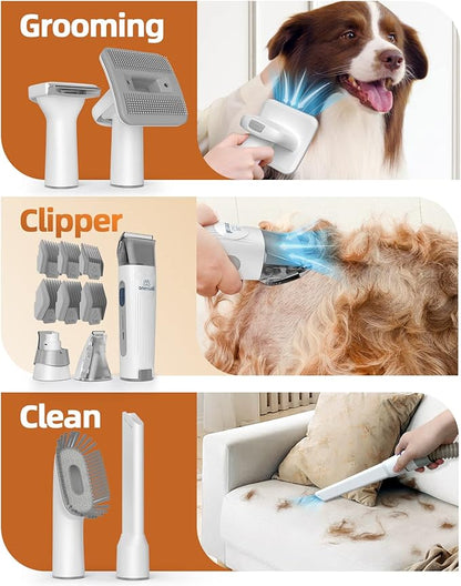 oneisall Dog Hair Vacuum & Dog Grooming Kit, Pet Grooming Vacuum with Pet Clipper Nail Grinder, 1.5L Dust Cup Dog Brush Vacuum with 7 Pet Grooming Tools for Shedding Pet Hair, Home Cleaning