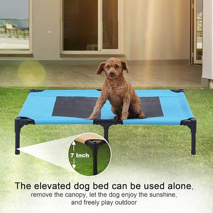 S/M/L Outdoor Elevated Dog Cot with Canopy & Side Shade for Camping Small Medium Dogs (Carry Bag)