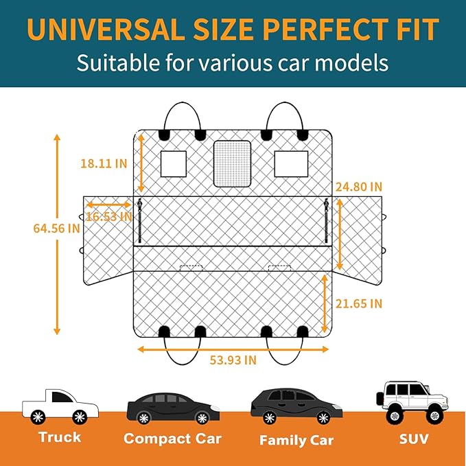 Dog Car Seat Cover for Back Seat Hard Bottom Heavy Seat Extender for Dogs