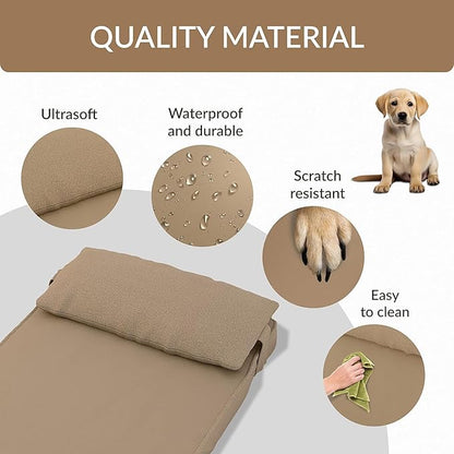 42"x 32" x 7" Washable Dog Bed with Square Pillow and Waterproof Cover, High Density Foam Scratch Proof XL Dog Bed with Orthopedic Support, Ultrasoft Breathable Pet Bed, Camel