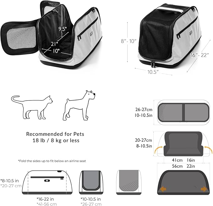 Sleepypod Air - Airline Approved Pet Carrier and Crash-Tested Car Seat for Cats and Dogs up to 18 lbs (Glacier Silver)