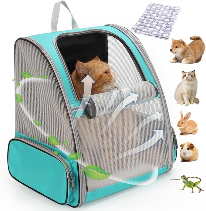 LOLLIMEOW Pet Carrier Backpack for Dogs and Cats,Puppies,Fully Ventilated Mesh,Airline Approved,Designed for Travel, Hiking, Walking & Outdoor Use (Mesh Green-M)