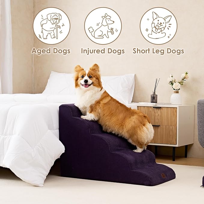 EHEYCIGA Curved Dog Stairs for High Beds 22.6" H 5-Step Dog