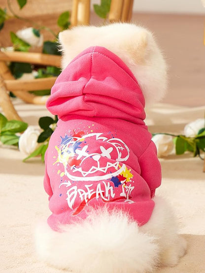 QWINEE Cartoon Bear Print Cat Hoodie Breathable Stretchy
