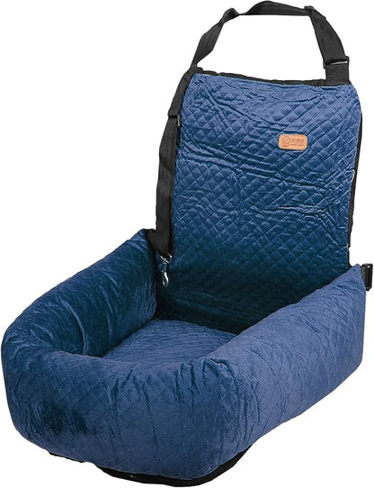 X AUTOHAUX Car Dog Bed Cat Seats Booster Seat Flannel Puppy Bed Back Car Dog Seat Travel Safety Carseat/Carrier Washable Cover with Seat Belt for Medium Small Sized 5-15 lb Blue