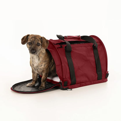 SturdiBag Pro 2.0 Pet Travel Carrier with Flexible Height for Cats and Dogs | Soft Sided Pet Carrier Bag with Safety Clips and Seatbelt Straps for Airplane or Car Travel | Medium, Bordeaux