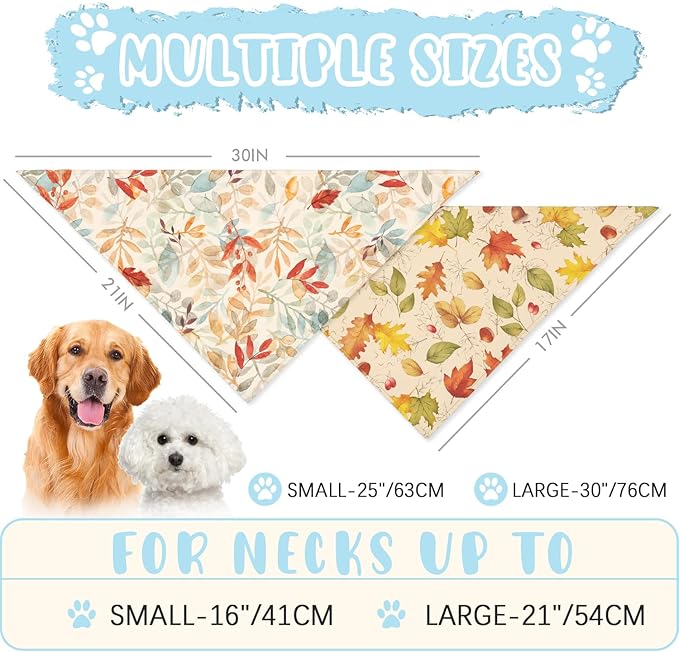 Fall Dog Bandana 2 Pack Thanksgiving Dog Bandana Leaf Pet Scarf Reversible Fall Triangle Bibs Soft Cotton Boy Girl Dog Bandanas for Small, Medium, Large Dogs (Small)