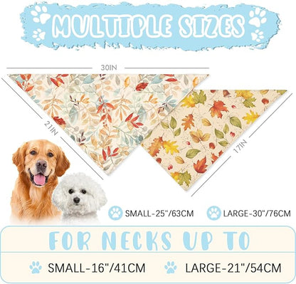 Fall Dog Bandana 2 Pack Thanksgiving Dog Bandana Leaf Pet Scarf Reversible Fall Triangle Bibs Soft Cotton Boy Girl Dog Bandanas for Small, Medium, Large Dogs (Small)