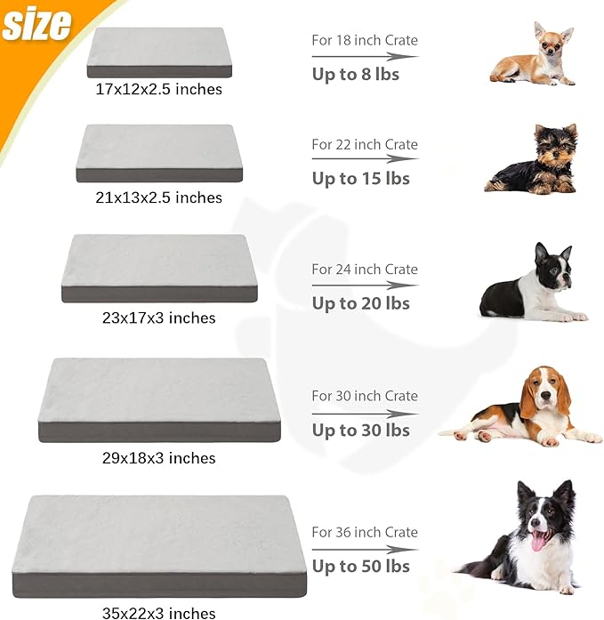 KSIIA Orthopedic Dog Bed Dog Crate Bed Waterproof Dog beds for Small Dogs Deluxe Plush Washable Dog Bed with Egg Crate Foam & Removable Cover 23 x 17 Inch,