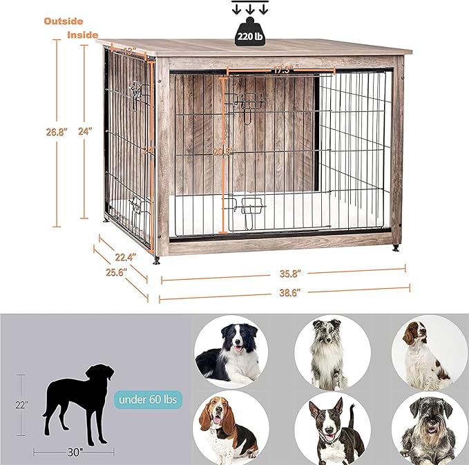 DWANTON Dog Crate Furniture with Cushion 38.5" L,