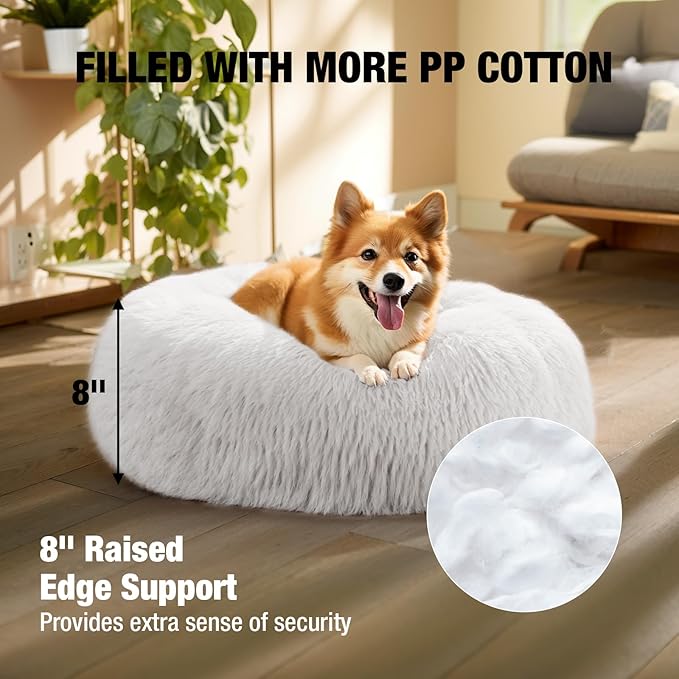 Veehoo Calming Dog Bed for Medium Small Dog 25 lbs 23", White