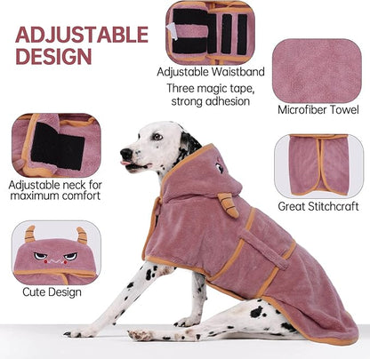 Dog Bathrobe Dog Drying Coat, Microfibre Material Fast Drying Super Absorbent Dog Bath Towel, Magic Sticker & Belly Strap, Dog Robes for After Bath Dog Bath Robe for Puppy Small Medium Large Dog Cat