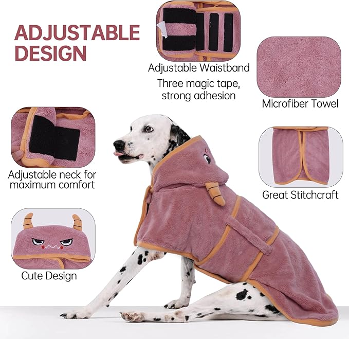 Dog Bathrobe Dog Drying Coat, Microfibre Material Fast Drying Super Absorbent Dog Bath Towel, Magic Sticker & Belly Strap, Dog Robes for After Bath Dog Bath Robe for Puppy Small Medium Large Dog Cat