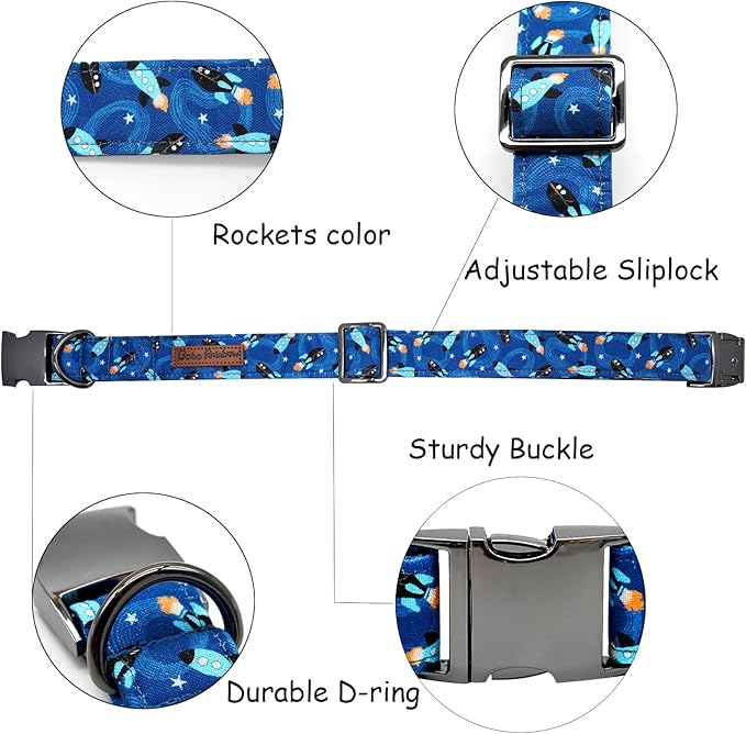 Dog Collar, Pet Collar Summer Dog Collar Durable Metal Pet Collar Dog Rocket Boy Dog Collars Adjustable Dog Collar for Small Medium Large Dogs