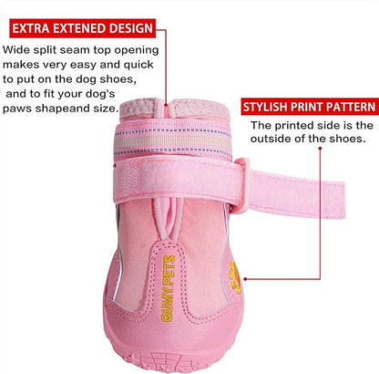 QUMY Dog Shoes for Large Dogs, Medium Dog Boots & Paw Protectors for Winter Snowy Day, Summer Hot Pavement, Waterproof in Rainy Weather, Outdoor Walking, Indoor Hardfloors Anti Slip Sole Pink 2