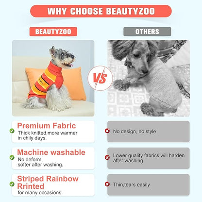BEAUTYZOO Small Dog Sweater- Striped Pet Sweaters for Spring Summer Dog Clothes, Turtleneck Pullover Knitwear for Small Medium Large Dogs, Warm Coat Easter Outfit for Chihuahua Puppy Cat Boys Girls
