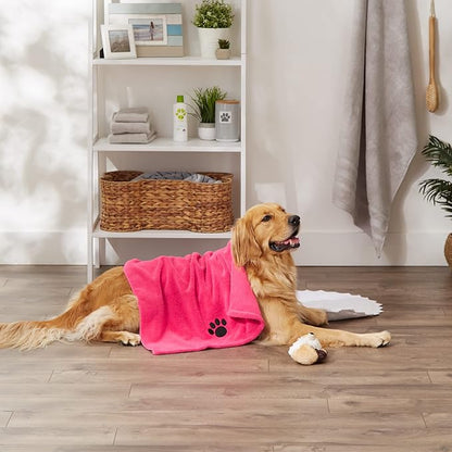 Bone Dry Embroidered Pet Grooming Towel Collection 41x23.5, Raspberry
