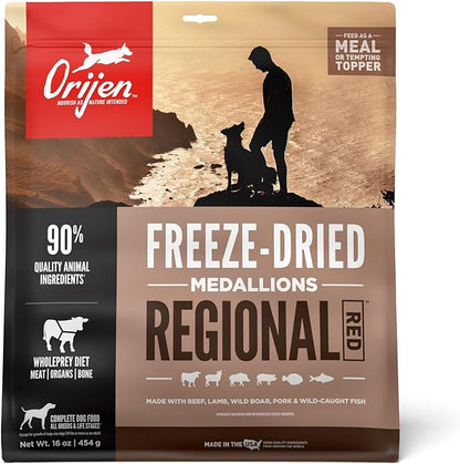 ORIJEN REGIONAL RED Freeze Dried Medallions Dog Food & Topper, Grain Free Dog Food, WholePrey Ingredients, 16oz