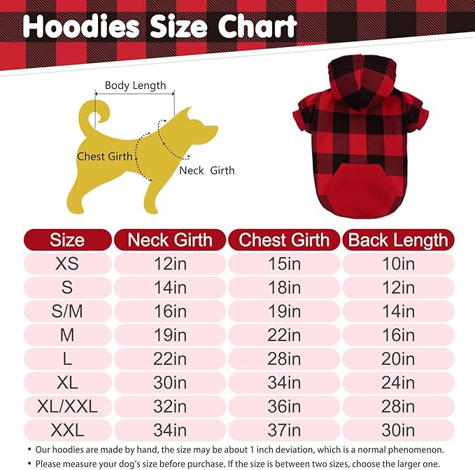KOOLTAIL Plaid Dog Hoodie Pet Clothes Sweater with Hat and Pocket for Small Medium Large Size Dogs