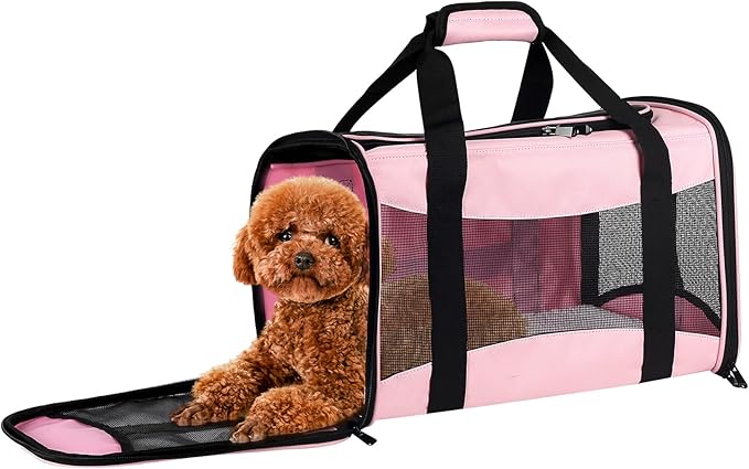 Cat Carrying Case - Pet Carrier Airline Approved, Protable and Breathable Pet Travel Carrier Removable Fleece Pad, Collapsible Cat Carrier Dog Carrier for Medium Cats Small Cats Dogs (Medium, Pink)