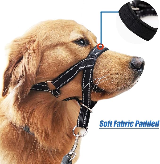 Dog Head Collar with Reflective Fabric, Adjustable Dog Head Harness to Prevent Pulling for Small Medium and Large Dogs(S, Blue)