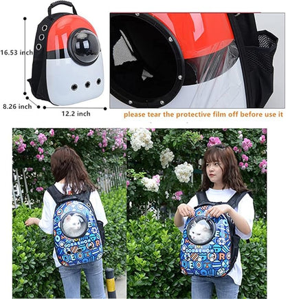 Pet Travel Carrier, Cat Dog Dome Space Capsule Bubble Backpack, Portable Waterproof Breathable Knapsack for Hiking, Traveling (Black Bear)