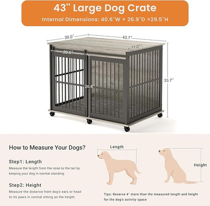 NicBex Dog Crate Furniture Dog Cage with Sliding Iron Doors and Lift Top
