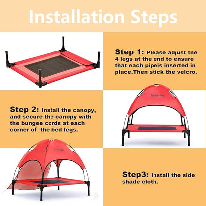 S/M/L Outdoor Elevated Dog Cot with Canopy & Side Shade for Camping Small Medium Dogs (Carry Bag)
