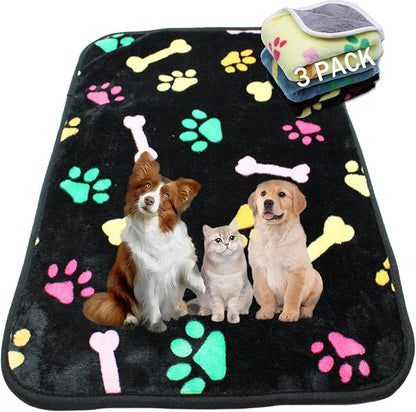 1 Pack 3 Waterproof Dog Blanket for Small Dogs, Washable Pet Blankets with Double -Sided Soft Flannel Fleece, Reusable Puppy Pads for Dog Bed & Couch (M (30x20 inch))