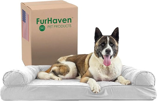 Furhaven Memory Foam Dog Bed for Large Dogs w/ Removable Bolsters & Washable Cover 95 lbs