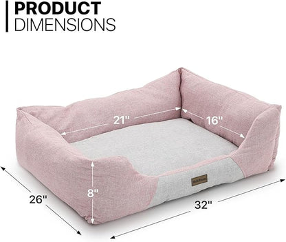 MoNiBloom 32"x26"x8" Dog Beds for Large Size Dogs Machine-Washable Linen-Like Fabric Pet Beds Warming Cozy Soft Bed for Dogs and Cat