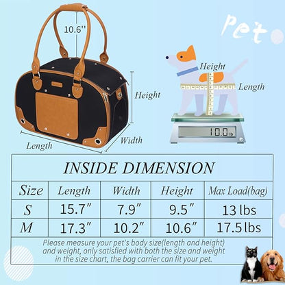 PetsHome Dog Carrier Purse, Pet Carrier, Cat Carrier, Foldable Waterproof Premium Nylon Pet Travel Portable Bag Carrier for Cat and Small Dog Home/Outdoor Black