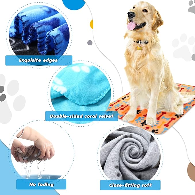 28 Pieces Puppy Blanket Soft Fleece Pet Blanket Small Fleece Blanket for Dogs Cats Puppy Kitten Pets, Warm Paw Print Blanket Sleep Mat Bed Covers, 28 Styles (23.6 x 27.6 Inch)