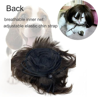 Funny Dog Wig Pet Costumes,Kediciz Cat Costume Synthetic Hairpiece Cosplay Wigs, Headwear for Halloween Christmas Festivals Party Decor, Fancy Dress,Adjustbale Size,Dark Black Brown Straight