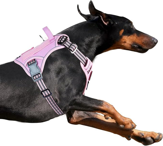 BUMBIN Tactical Dog Harness for Small Dogs No Pull, Famous TIK Tok No Pull Puppy Harness, Fit Smart Reflective Pet Walking Harness for Training, Adjustable Dog Vest Harness with Handle Pink XL