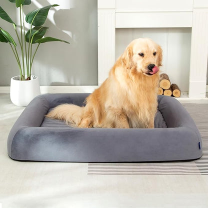 pettycare Orthopedic Dog Bed for Large Dogs Waterproof Pet Bed Soft Sofa with Two Fabrics Washable Removable Cover Egg Foam Support Anti-Slip Bottom Extra Head and Neck Support Sleeper