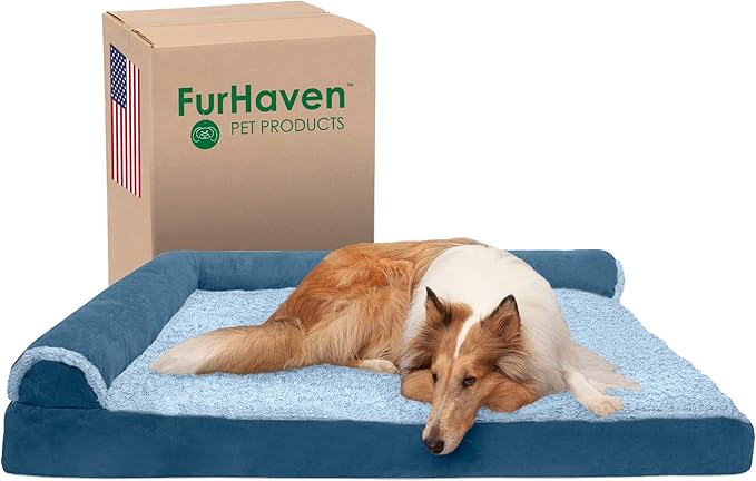 Furhaven Cooling Gel Dog Bed for Large Dogs w/ Removable Bolsters & Washable Cover 125 lbs