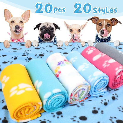 Eccliy 20 Pcs Puppy Blanket Pet Blanket Soft Fleece Dog Blankets Doggie Blanket Warm Felt Throw Blanket Sleep Mat Bed Covers Small Blankets for Puppy Pet Dogs Cat 20 Styles (Paw,39 x 35 Inch)